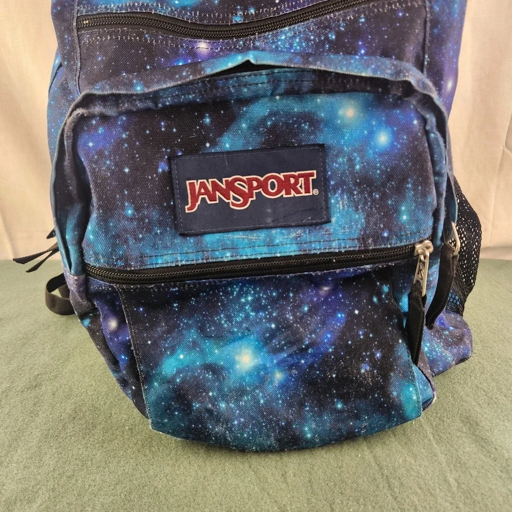 JanSport XL Big Student Laptop Backpack Cosmic Galaxy Blue Cyberspace Dimensions